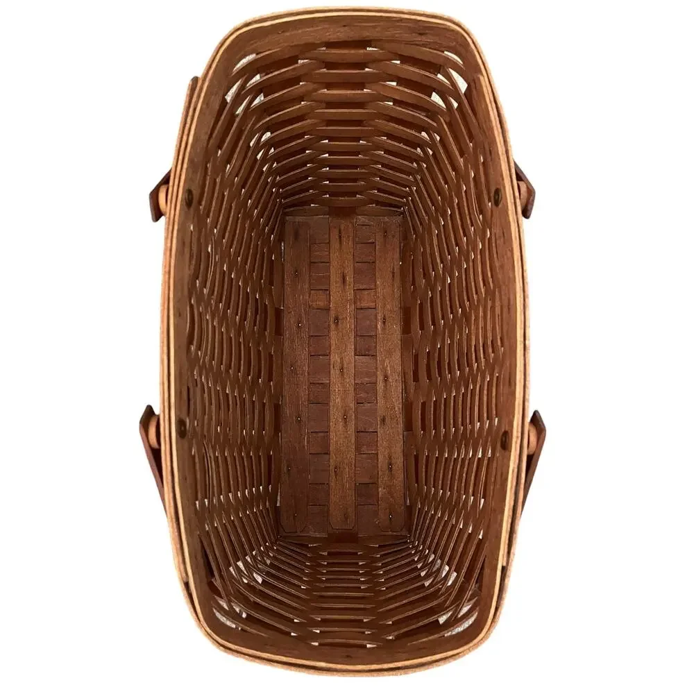 Vntge Longaberger Handwoven Maple Wood Basket Brown Farmhouse Rustic Traditional